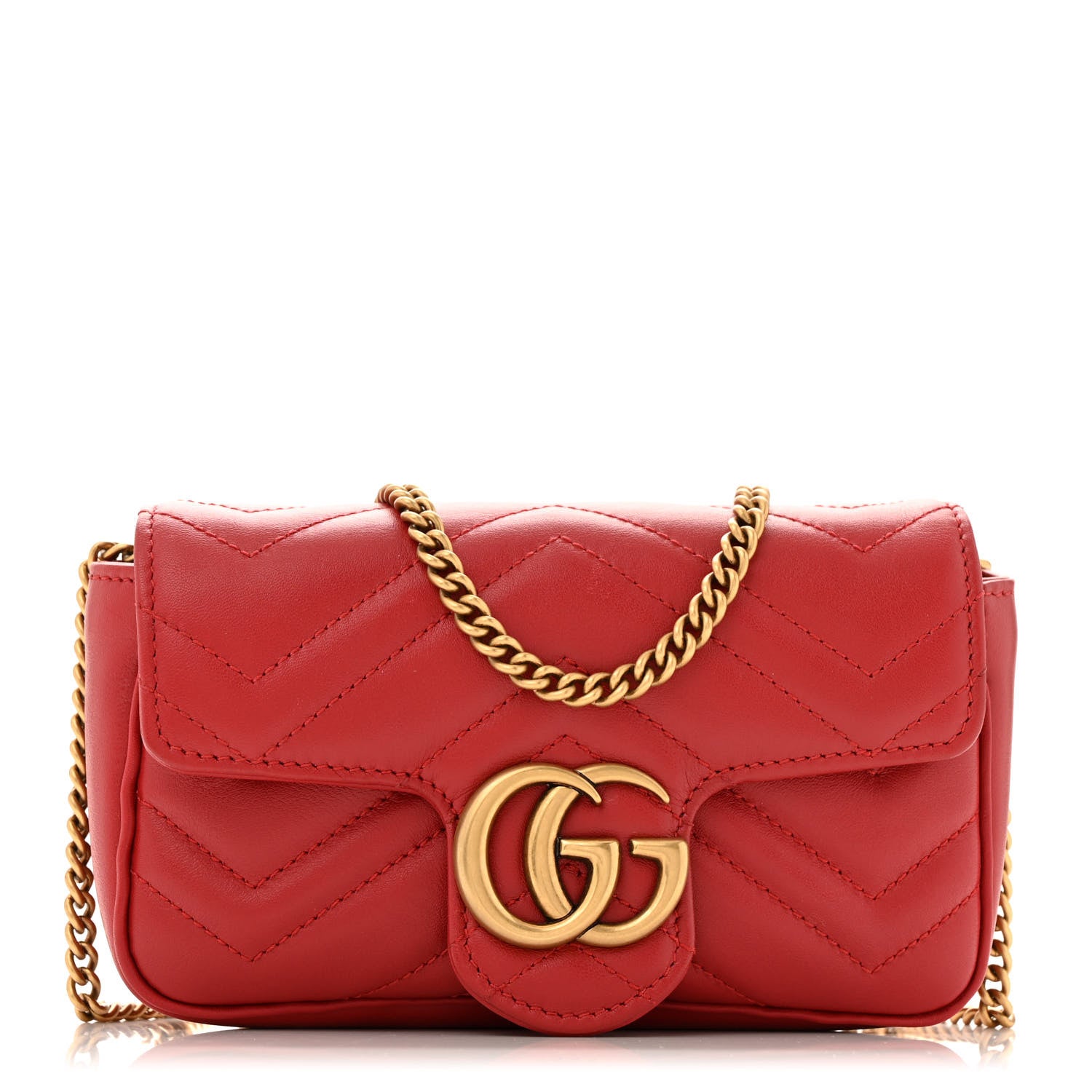 Gucci Calfskin Matelasse Super Mini GG Marmont Shoulder Bag Hibiscus Red 1 of 11