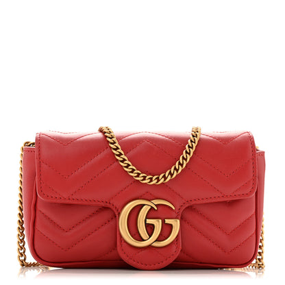 Gucci Calfskin Matelasse Super Mini GG Marmont Shoulder Bag Hibiscus Red 1 of 11