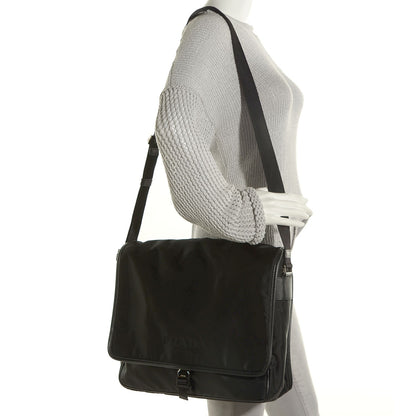 Prada Tessuto Nylon Saffiano Messenger Satchel Black 2 of 8