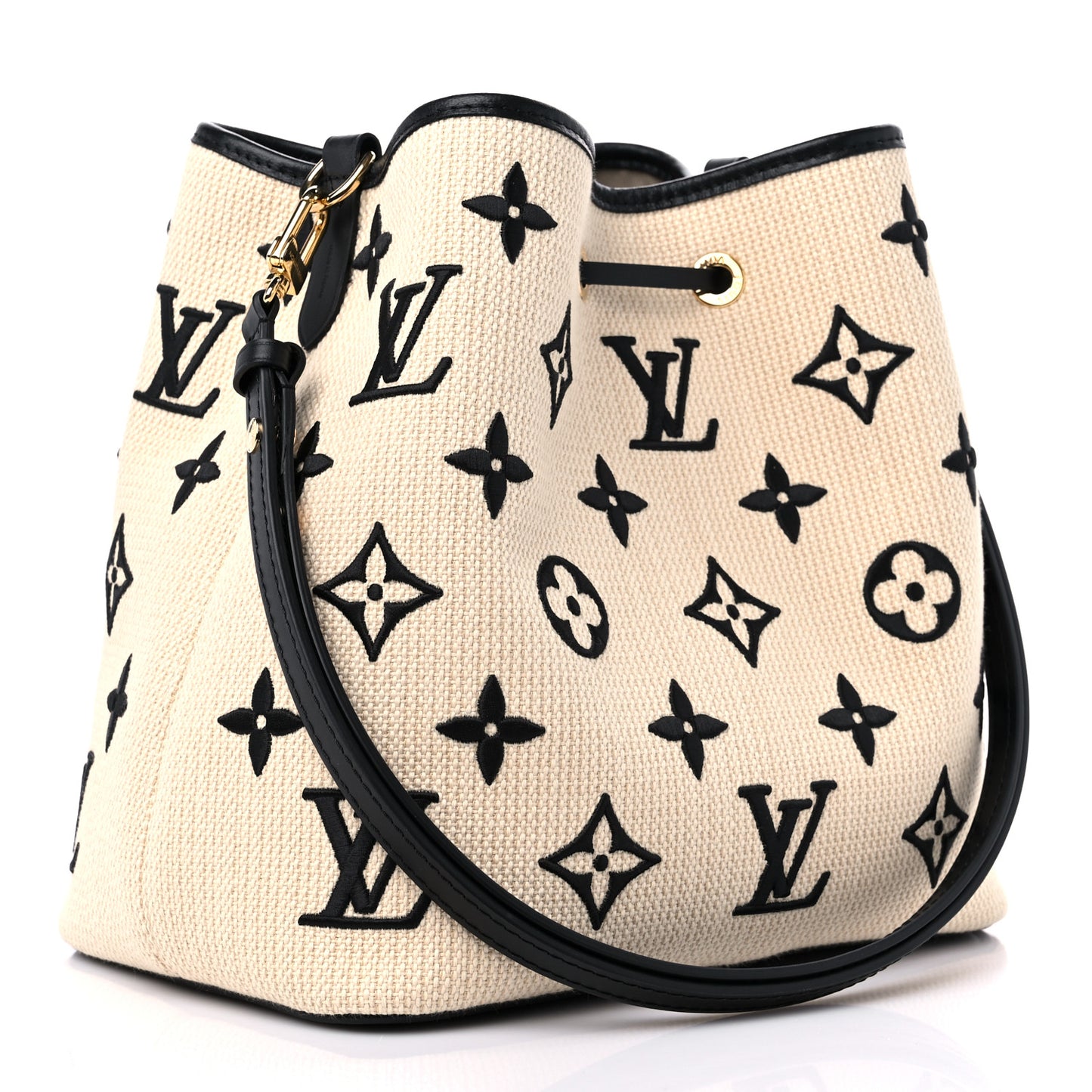 Cotton Monogram Embroidered Neonoe MM Beige Black