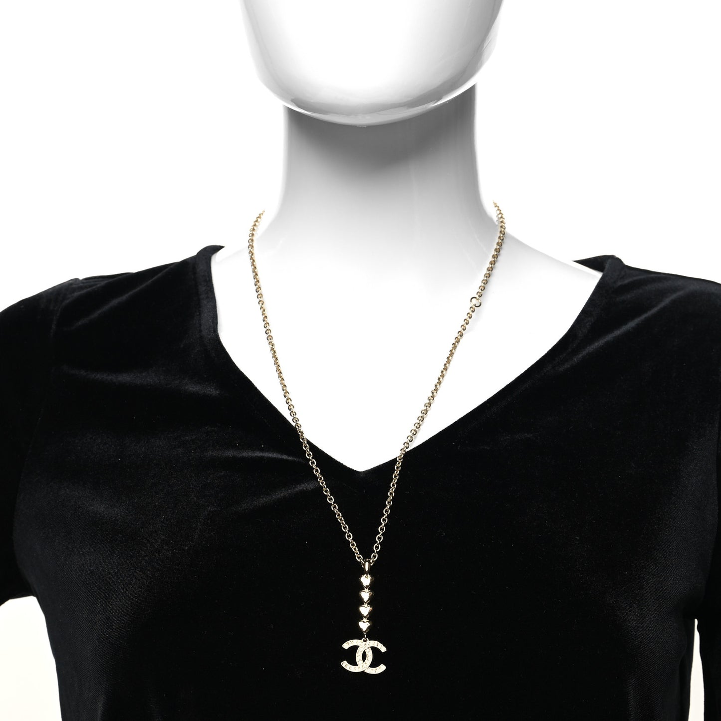 Crystal CC Heart Link Drop Necklace Gold