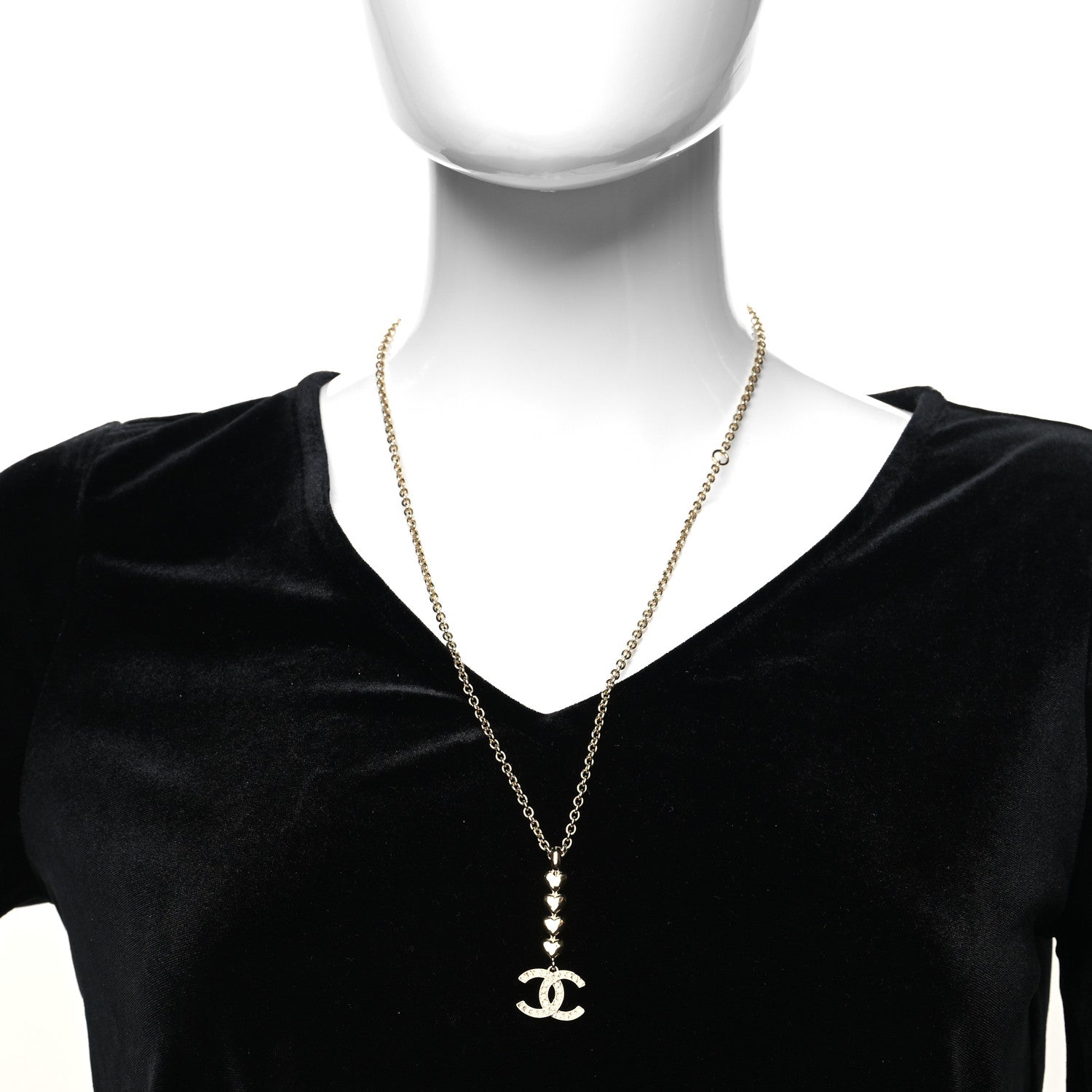 Chanel Crystal CC Heart Link Drop Necklace Gold 2 of 5