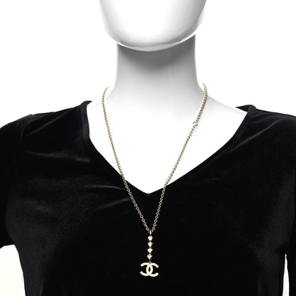 Chanel Crystal CC Heart Link Drop Necklace Gold 2 of 5