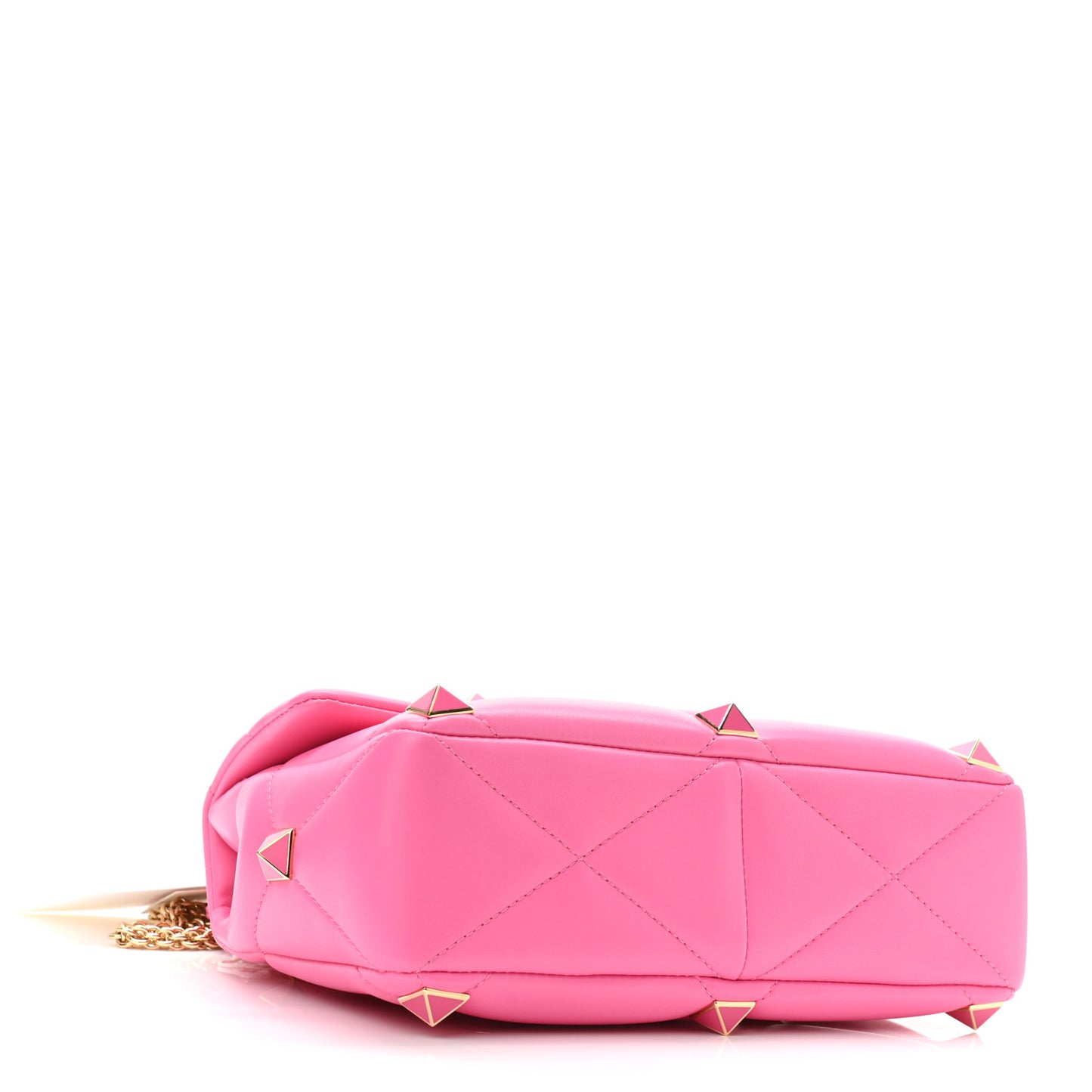 Nappa Enamel Large Roman Stud Shoulder Bag Feminine Pink