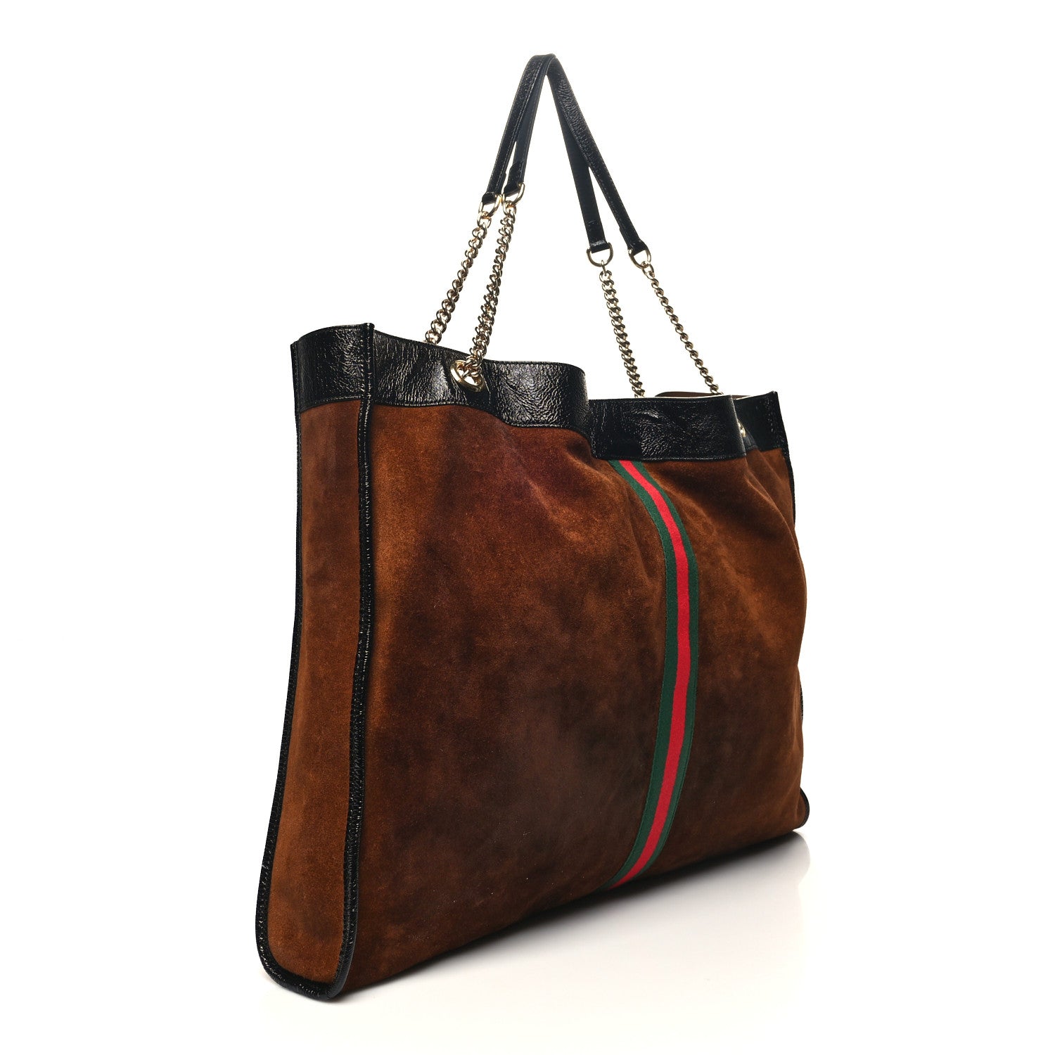 Gucci Suede Patent Maxi Rajah Chain Tote Nocciola Black 4 of 13
