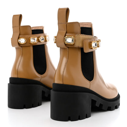 Gucci Calfskin Crystal GG Trip Chelsea Ankle Boots 35.5 Natural Tan 4 of 9