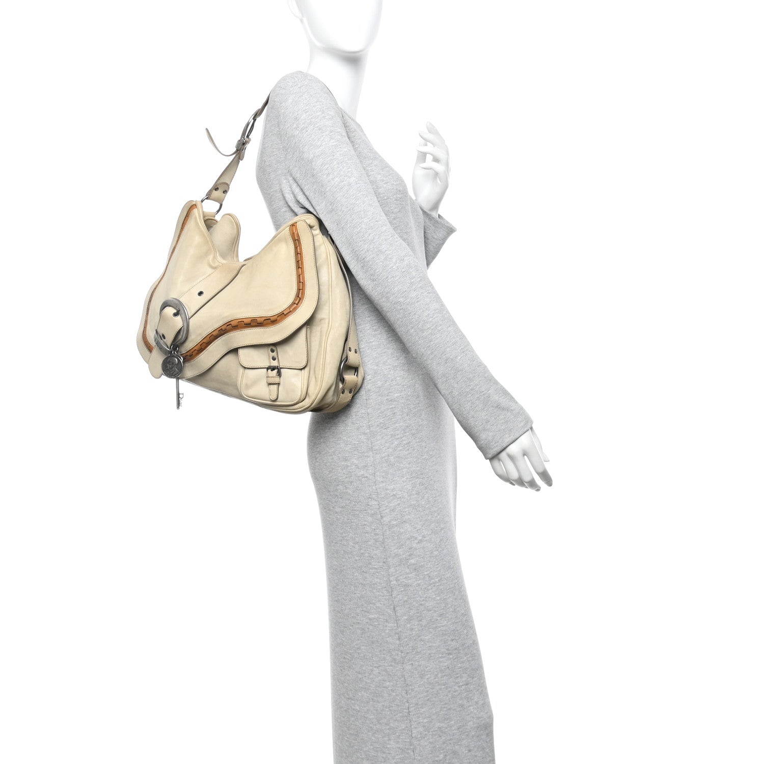 Christian Dior Calfskin Medium Gaucho Double Saddle Bag Ivory 2 of 13