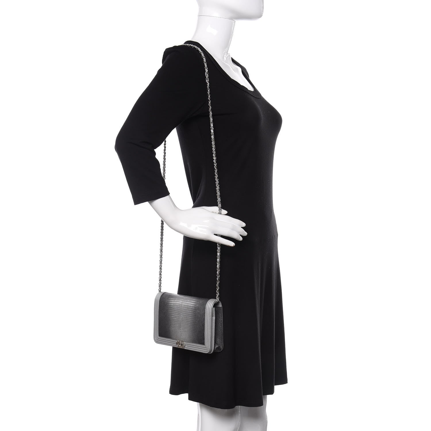 Chanel Lizard Calfskin Boy Wallet on Chain WOC Black Silver 2 of 12