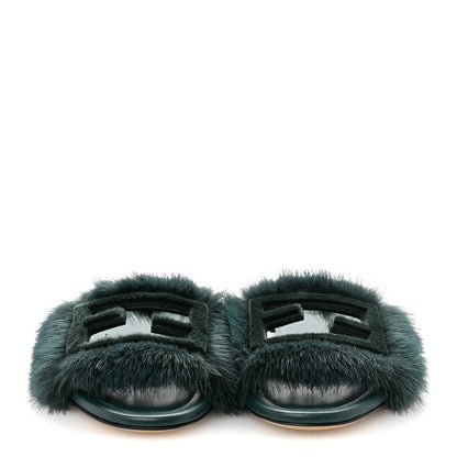 Fendi Mink FF Baguette Slide Sandals 37 Sage 3 of 8