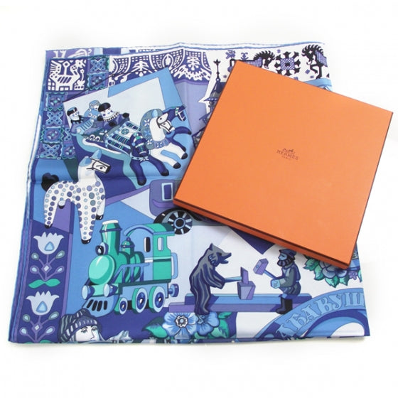 Silk Zabavushka Scarf Carre 90 Bleu Cobalt