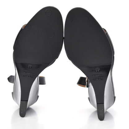 Hermes Calfskin Perforated H Ankle Strap Wedge Sandals 39 Black 5 of 7