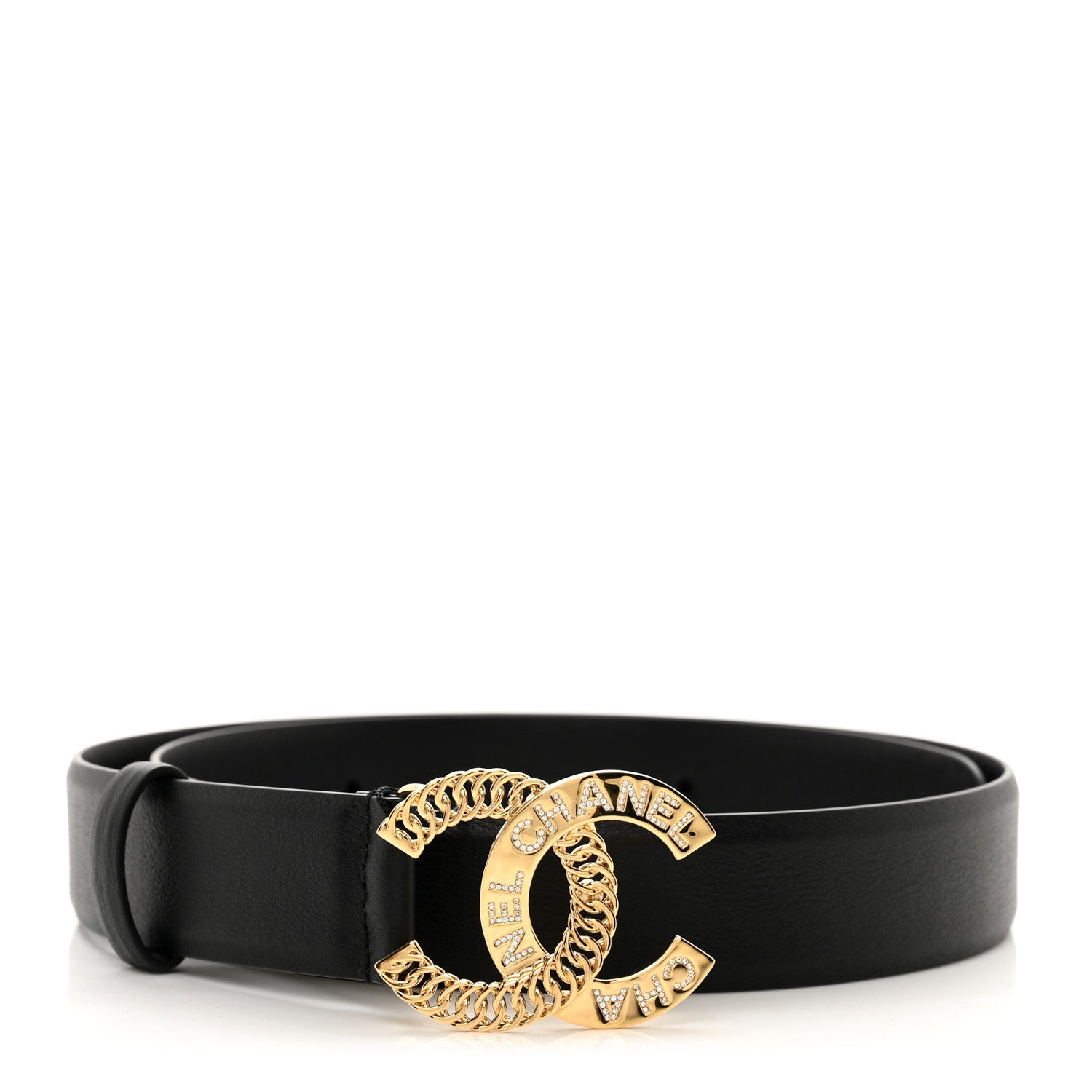Chanel Calfskin Crystal CC Belt 75 30 Black 1 of 8
