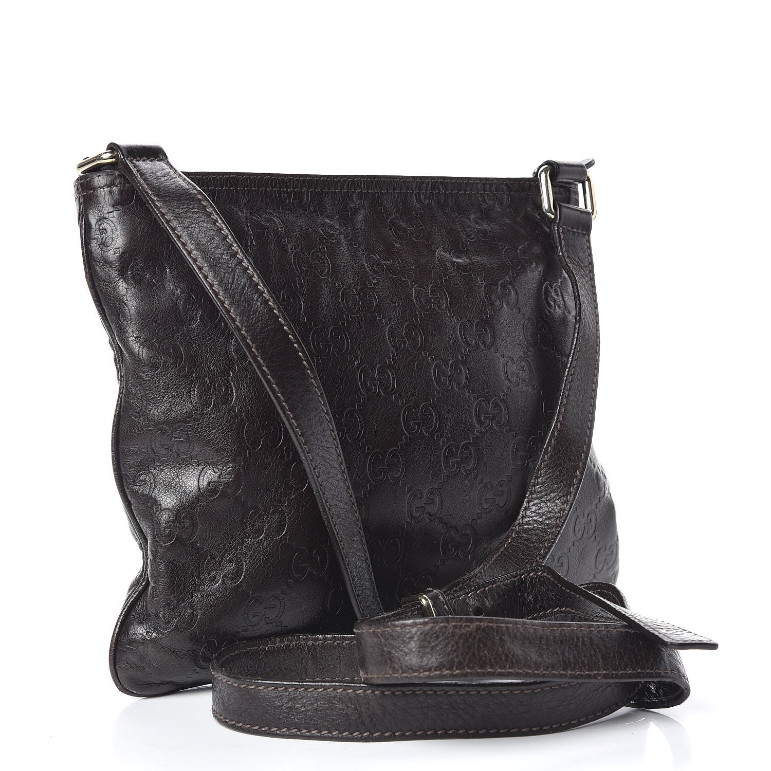 Gucci Guccissima Small Flat Messenger Bag Dark Brown 3 of 12