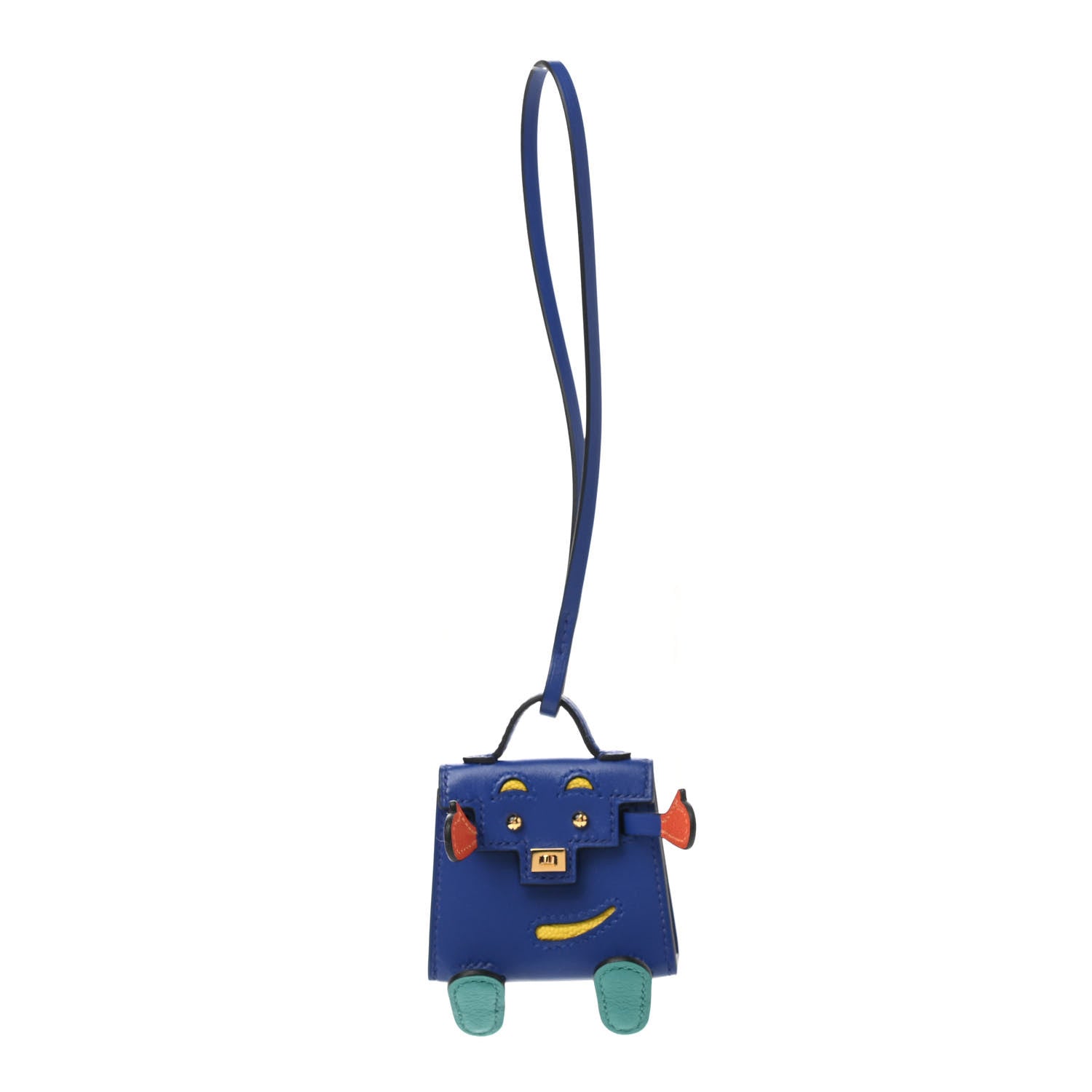 Hermes Tadelakt Chevre Mysore Kelly Quelle Idole Bag Charm Bleu Electrique Feu Jaune De Naples Vert Verone 1 of 5