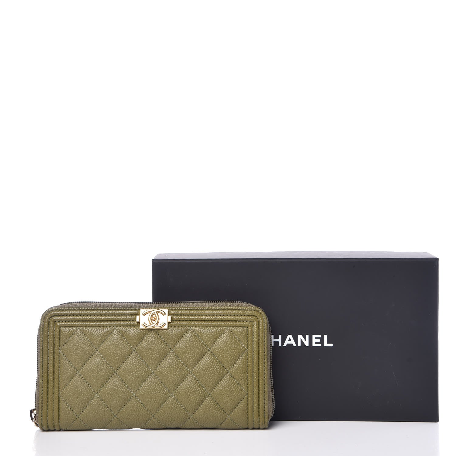 Chanel Caviar Quilted Boy Long Zip Around Wallet Khaki 9 of 9