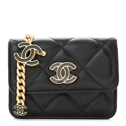 Chanel Lambskin Enamel Quilted Pending CC Flap Belt Bag Black 1 of 12