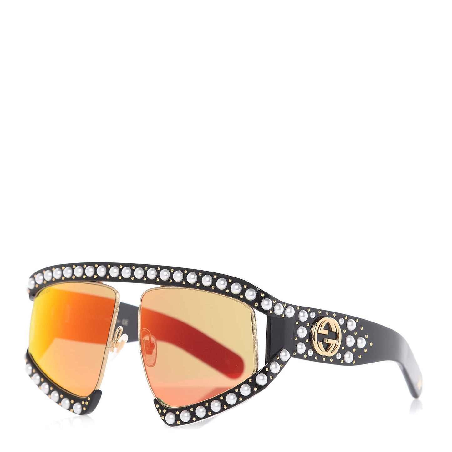 Acetate Pearl Rectangular Frame Sunglasses GG0234S Black Orange