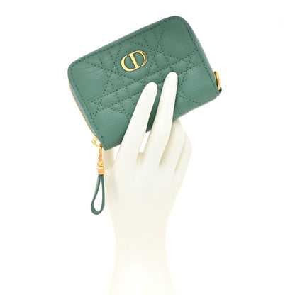 Christian Dior Grained Calfskin Supple Cannage Caro Compact Wallet Vert Tundra 2 of 11