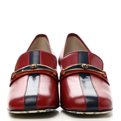 Gucci Goatskin Feline Ginger Loafer Pumps 39 Hibiscus Red Blue 2 of 11