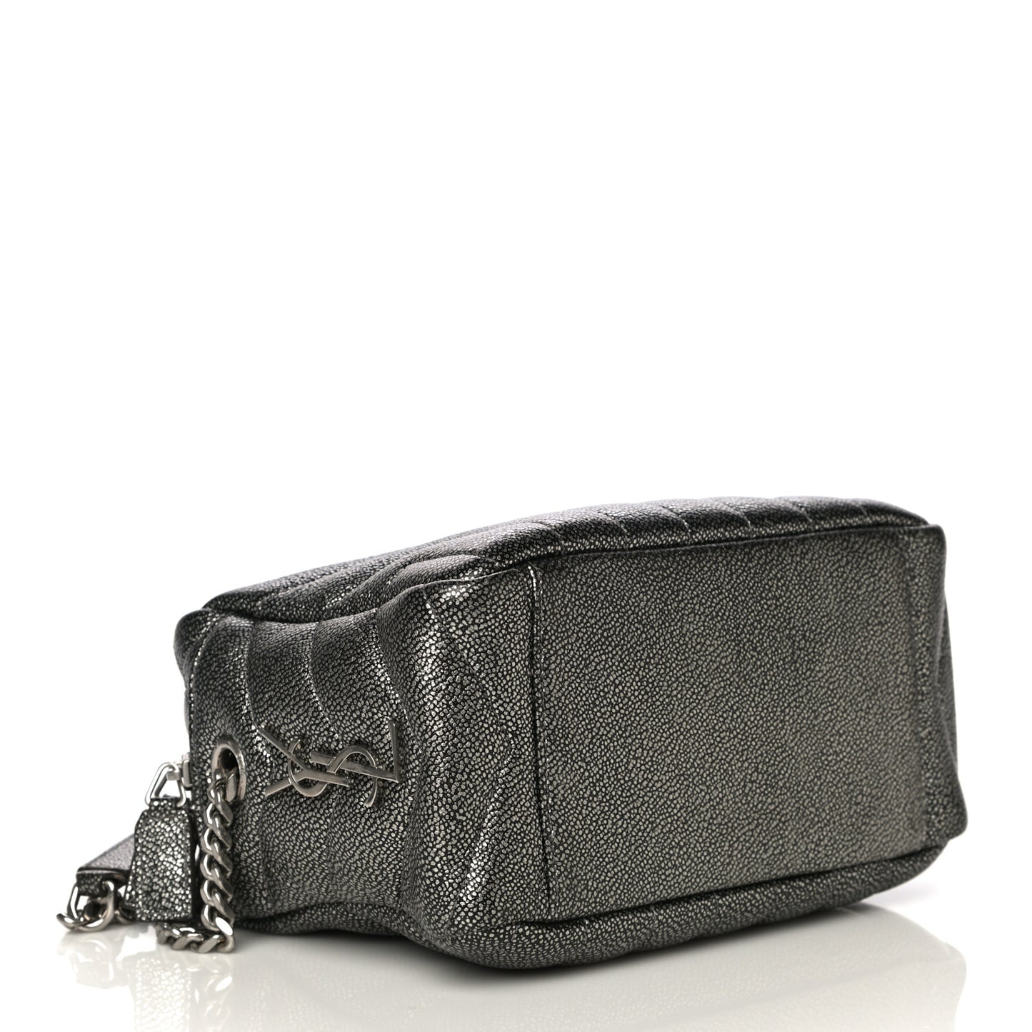 Metallic Grain De Poudre Y Quilted Monogram Small Loulou Bowling Bag Gun Metal