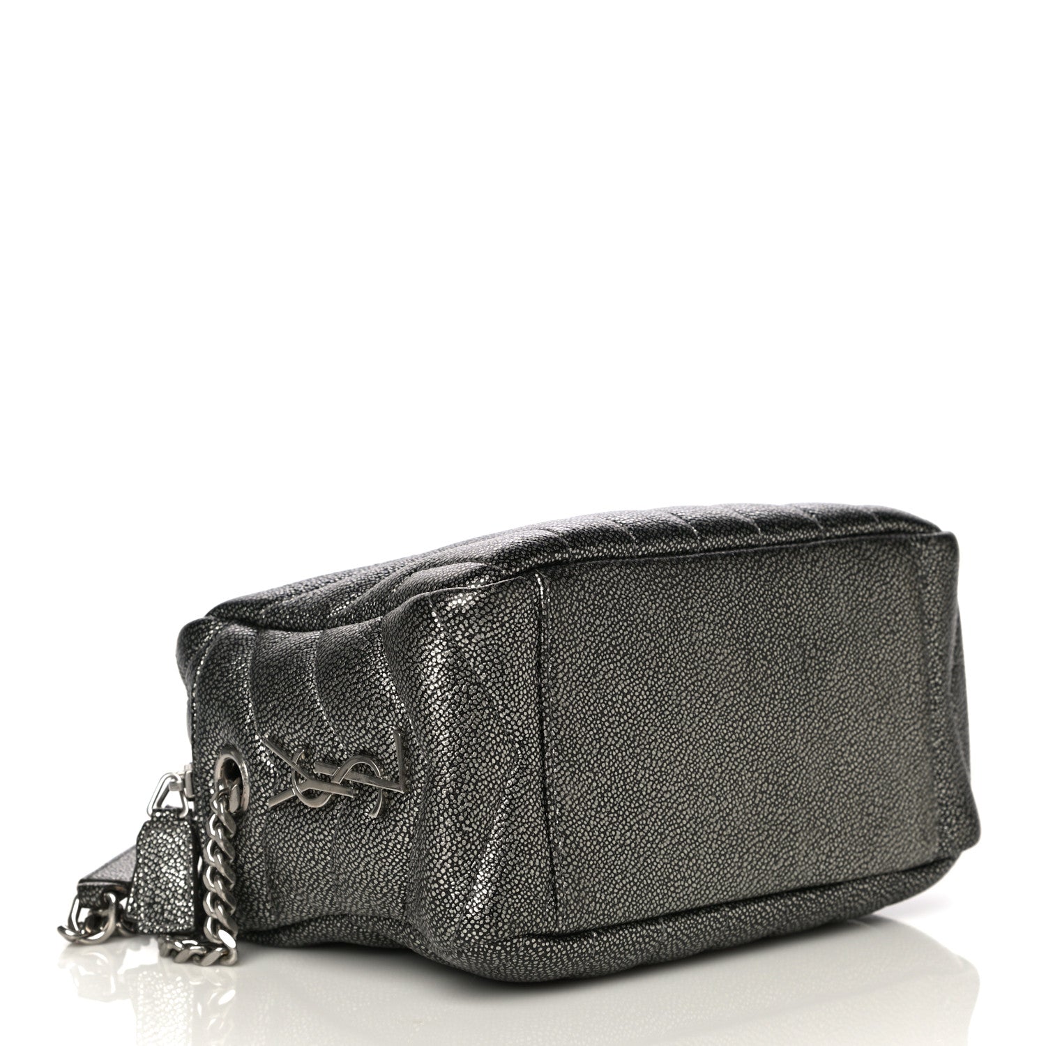Saint Laurent Metallic Grain De Poudre Y Quilted Monogram Small Loulou Bowling Bag Gun Metal 3 of 16