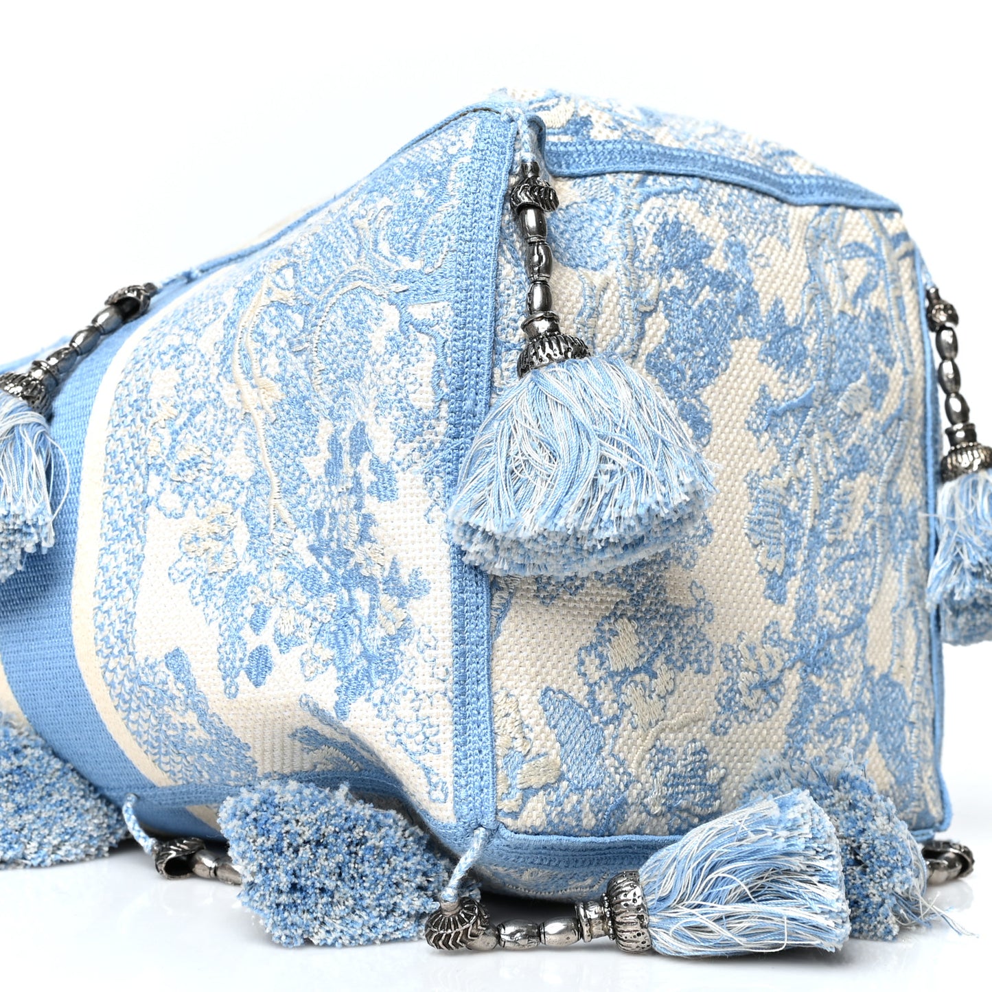 Canvas Reverse Embroidered Toile De Jouy D-Bubble Bucket Bag Blue
