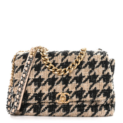 Chanel Tweed Maxi Chanel 19 Flap Beige Black 1 of 10