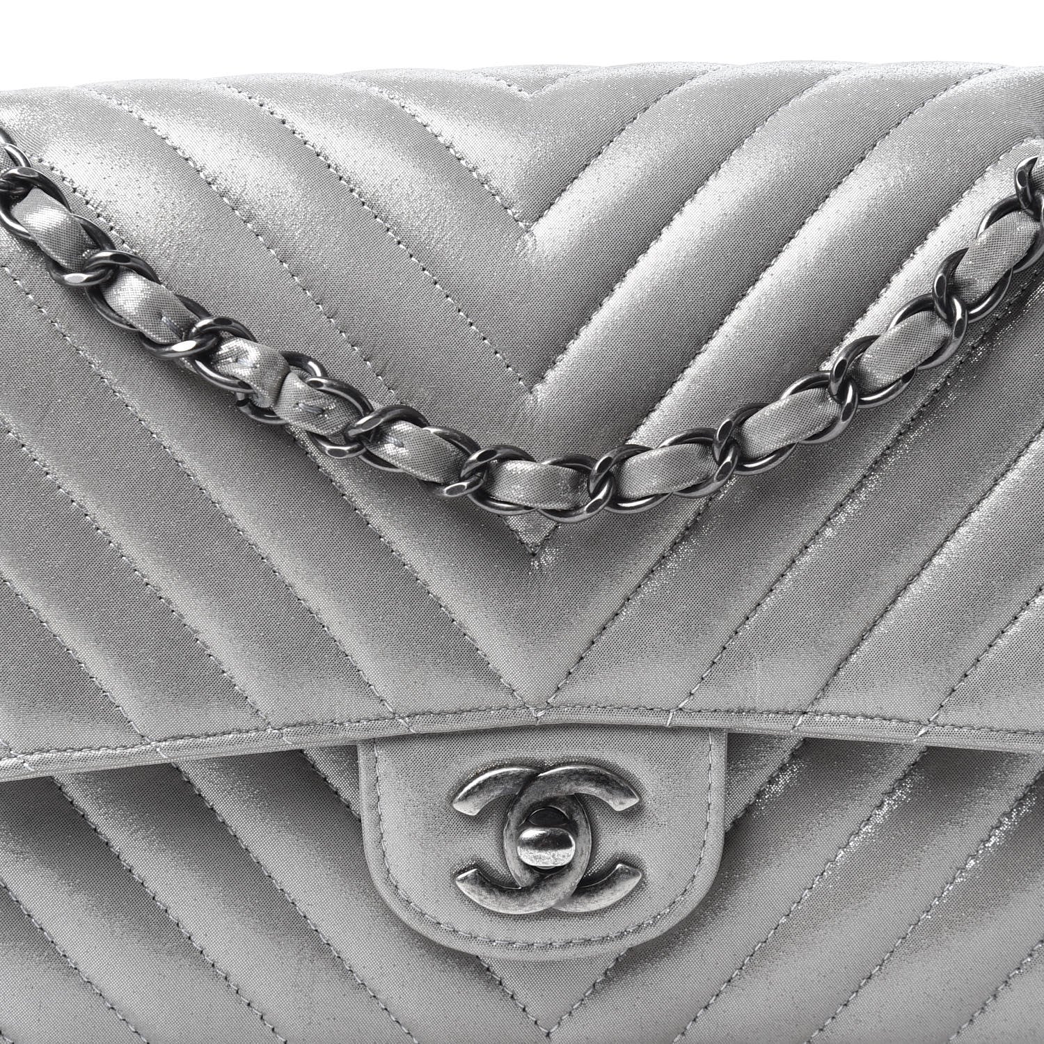 Chanel Iridescent Calfskin Chevron Quilted Medium Double Flap Silver 11 of 11