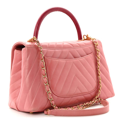 Chanel Calfskin Lizard Chevron Quilted Small Coco Handle Flap Pink 3 of 13