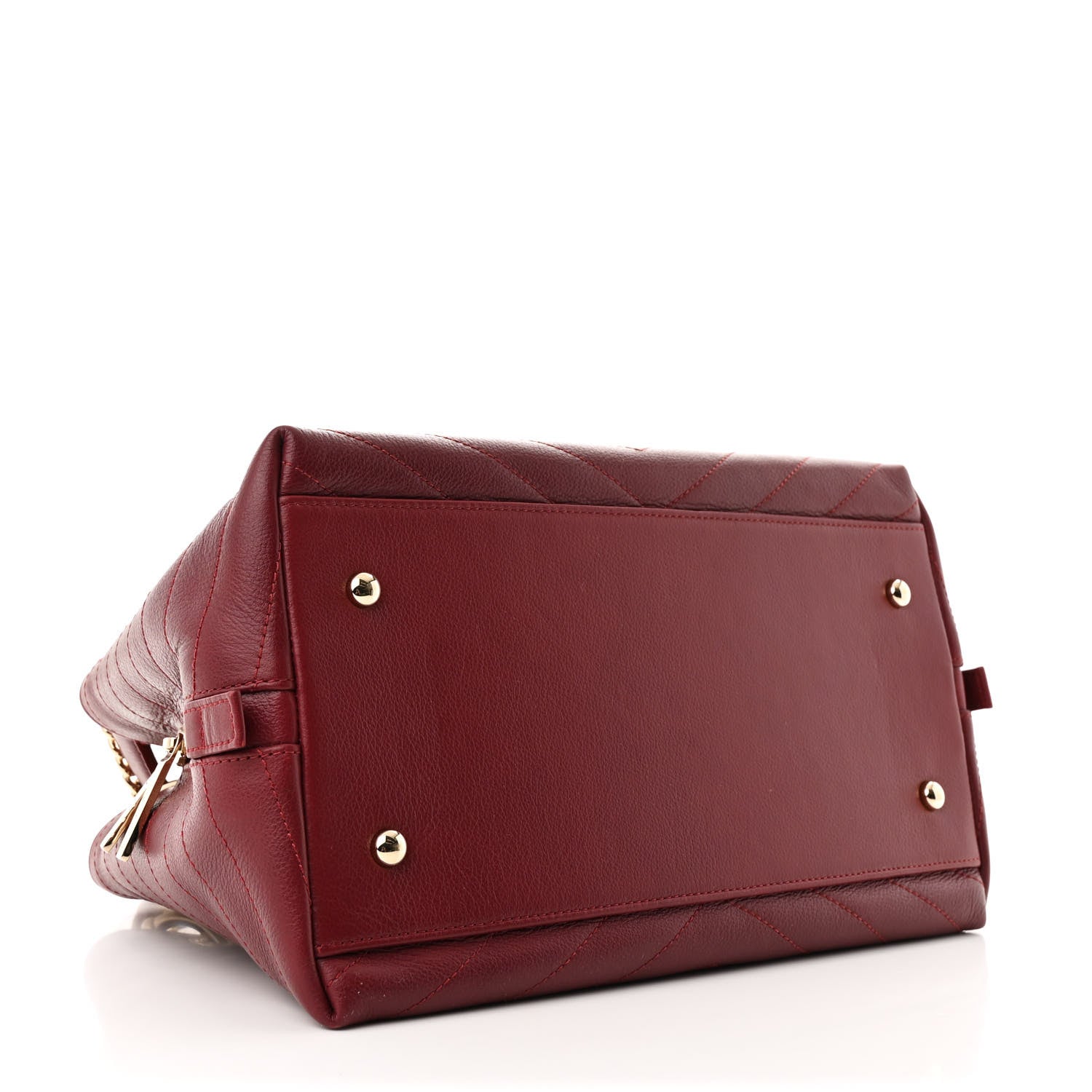 Chanel Calfskin Stitched Small Chevron Chic Shopping Bag Red 4 of 12