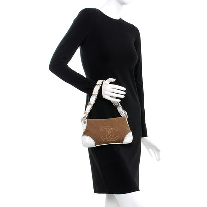 Chanel Lambskin Canvas CC Olsen Chain Small Shoulder Bag White Brown 2 of 8
