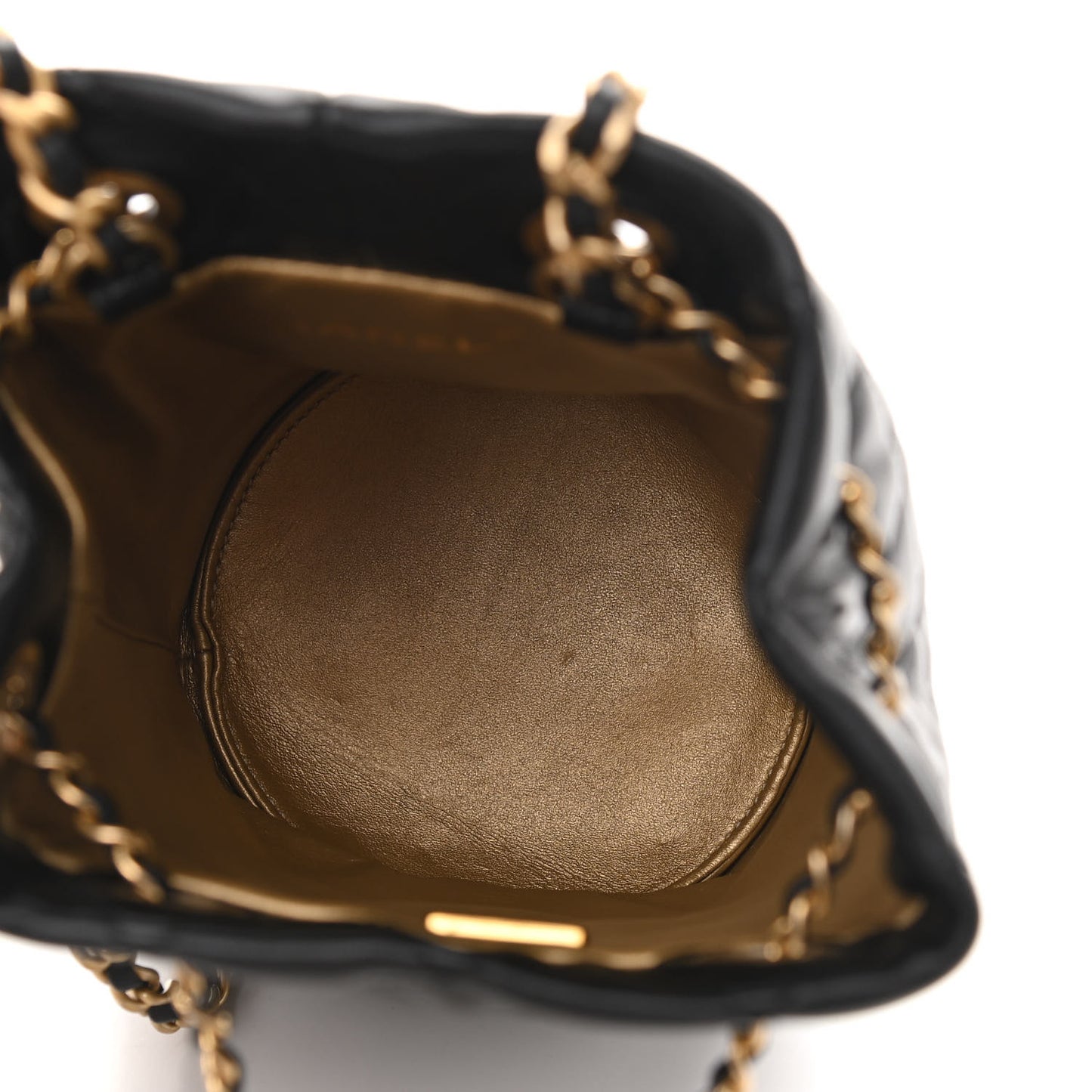 Lambskin Quilted Pearl Crush Drawstring Bag Black