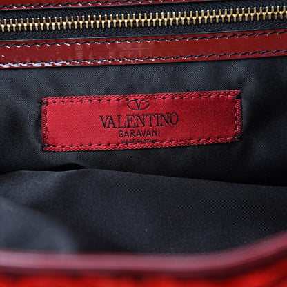 Valentino Garavani Silk Patent Rosier Tote Red 6 of 9