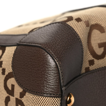 Gucci Monogram Jumbo GG Textured Dollar Calfskin Web Large Duffle Bag Camel Ebony 7 of 10