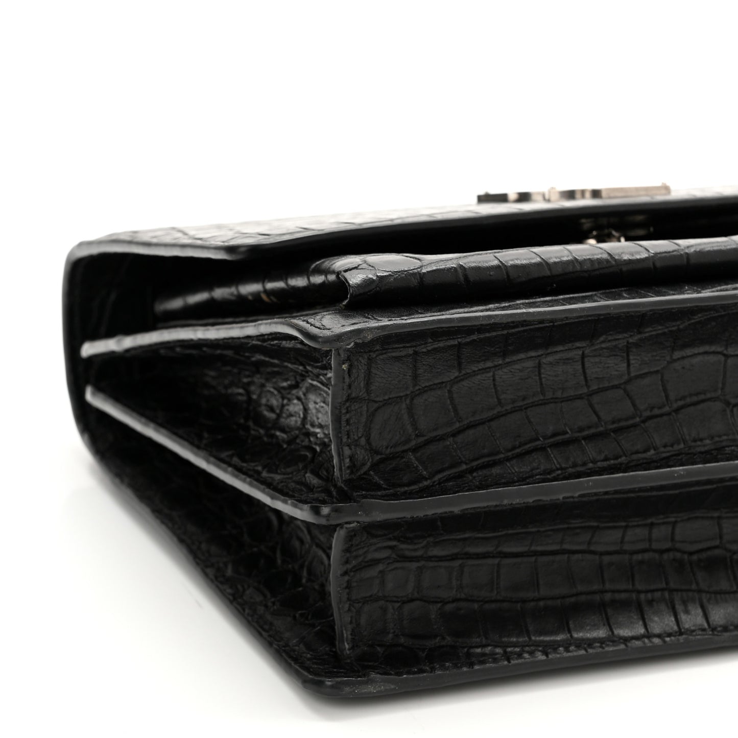 Calfskin Crocodile Embossed Medium Monogram Sunset Black