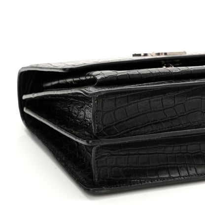 Saint Laurent Calfskin Crocodile Embossed Medium Monogram Sunset Black 10 of 13