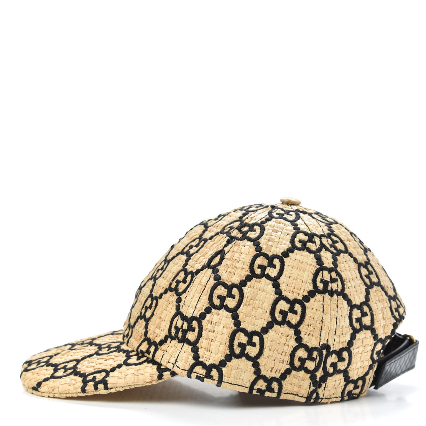 Raffia GG Monogram Elaphe Embroidered Aisha Baseball Hat M Ivory Black