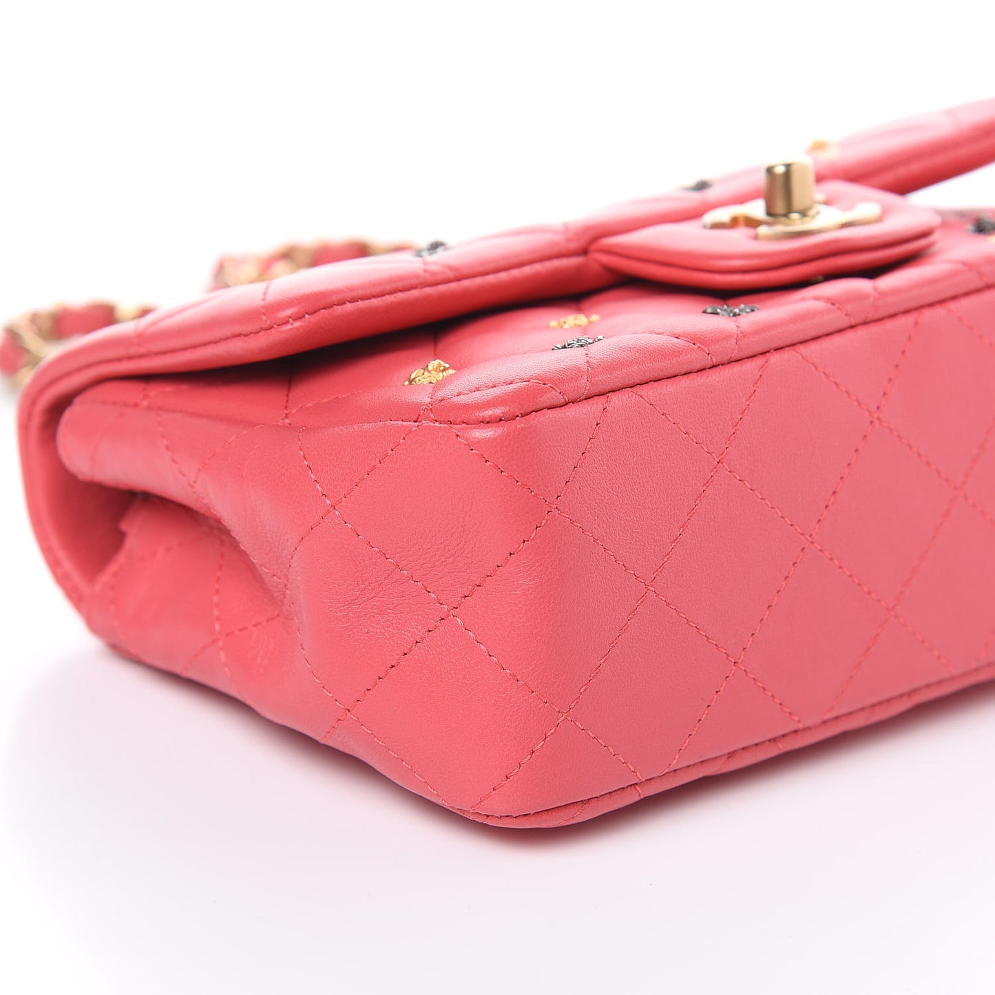 Lambskin Quilted Studded Mini Rectangular Flap Pink
