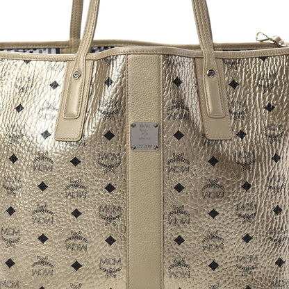 MCM Metallic Visetos Medium Liz Reversible Shopper Tote Gold 10 of 14