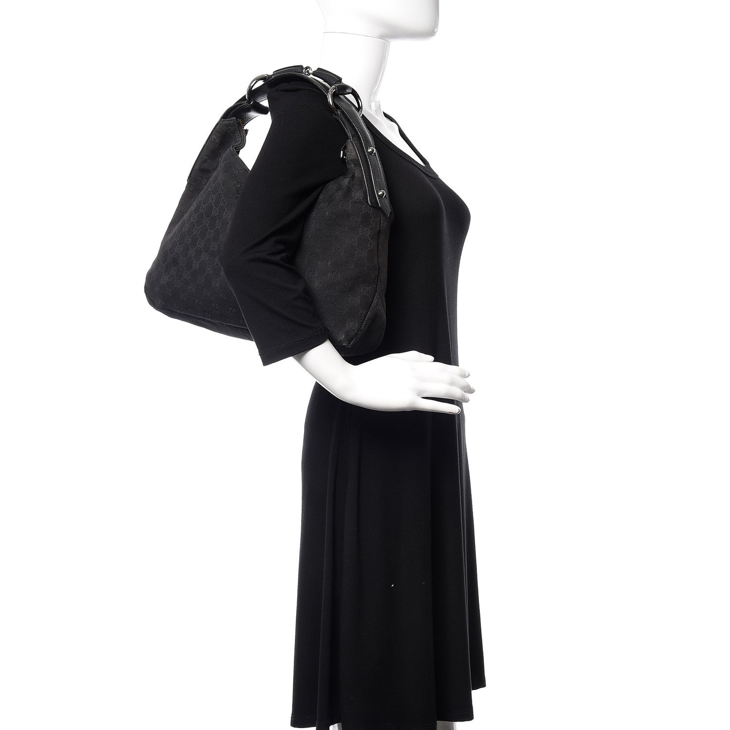 Monogram Medium Horsebit Chain Hobo Black