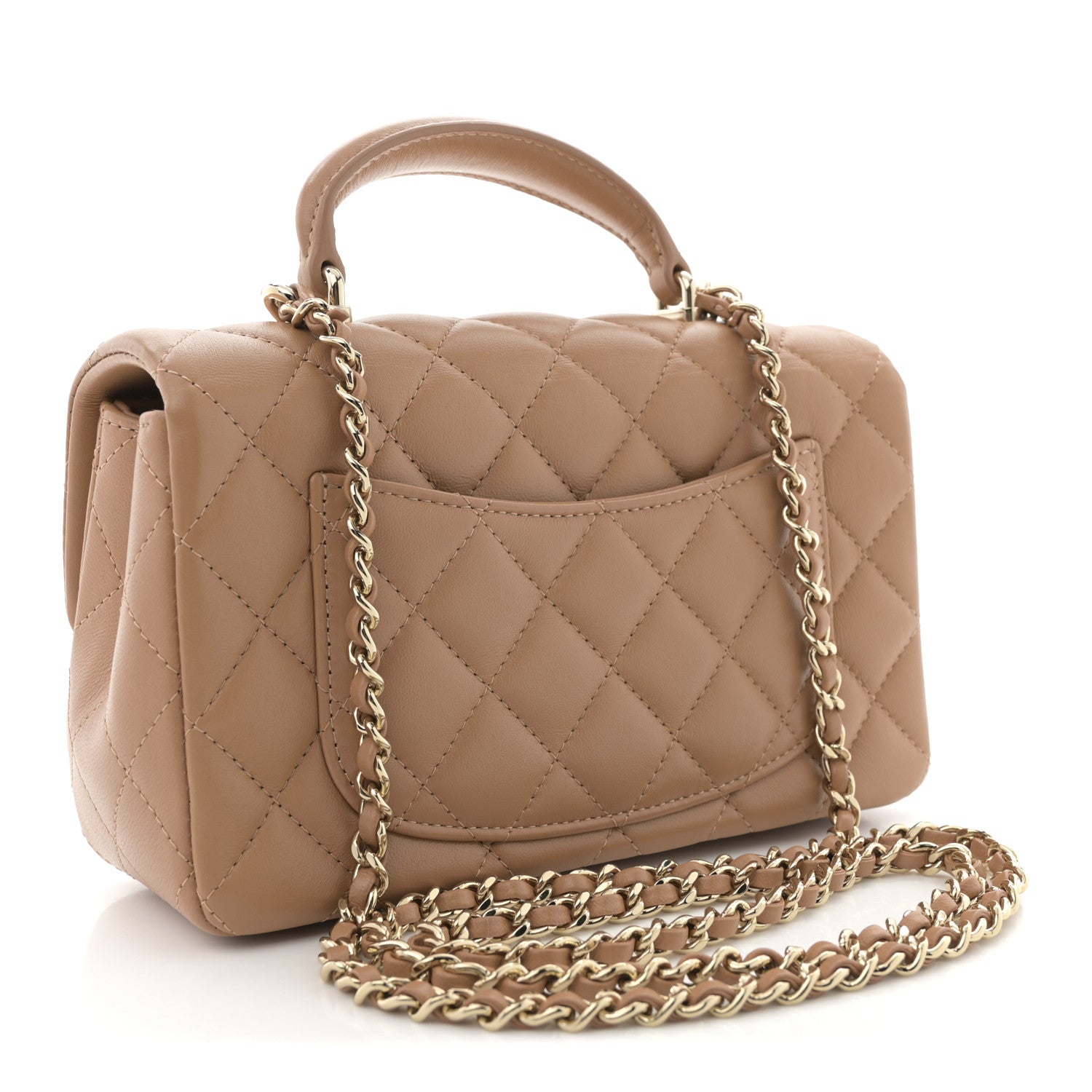 Chanel Lambskin Quilted Mini Top Handle Rectangular Flap Dark Beige 3 of 11