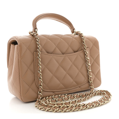 Chanel Lambskin Quilted Mini Top Handle Rectangular Flap Dark Beige 3 of 11