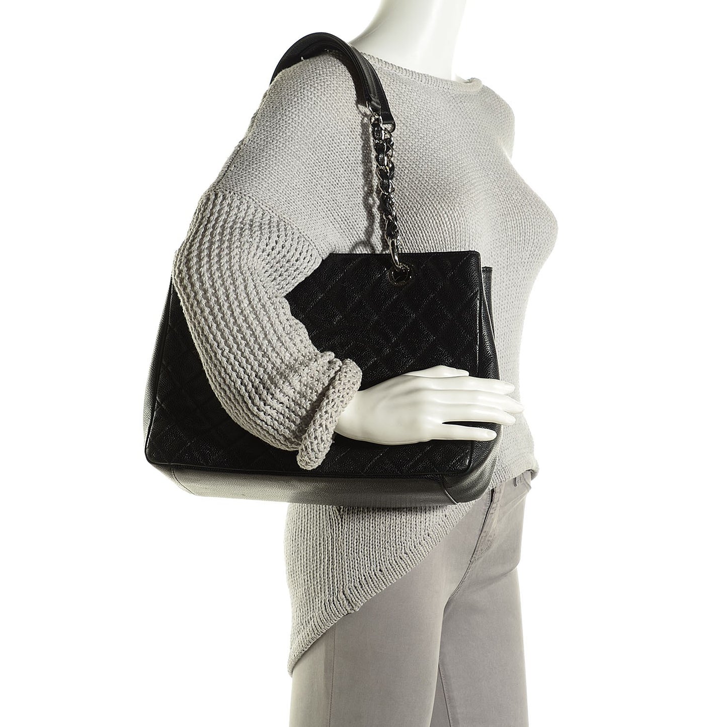 Caviar Quilted Grand Shopping Tote GST Black