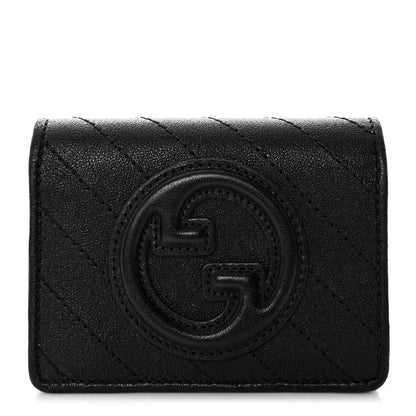 Gucci Sakai Be Green Calfskin Diagonal Stitched Blondie Card Case Wallet Black 1 of 10
