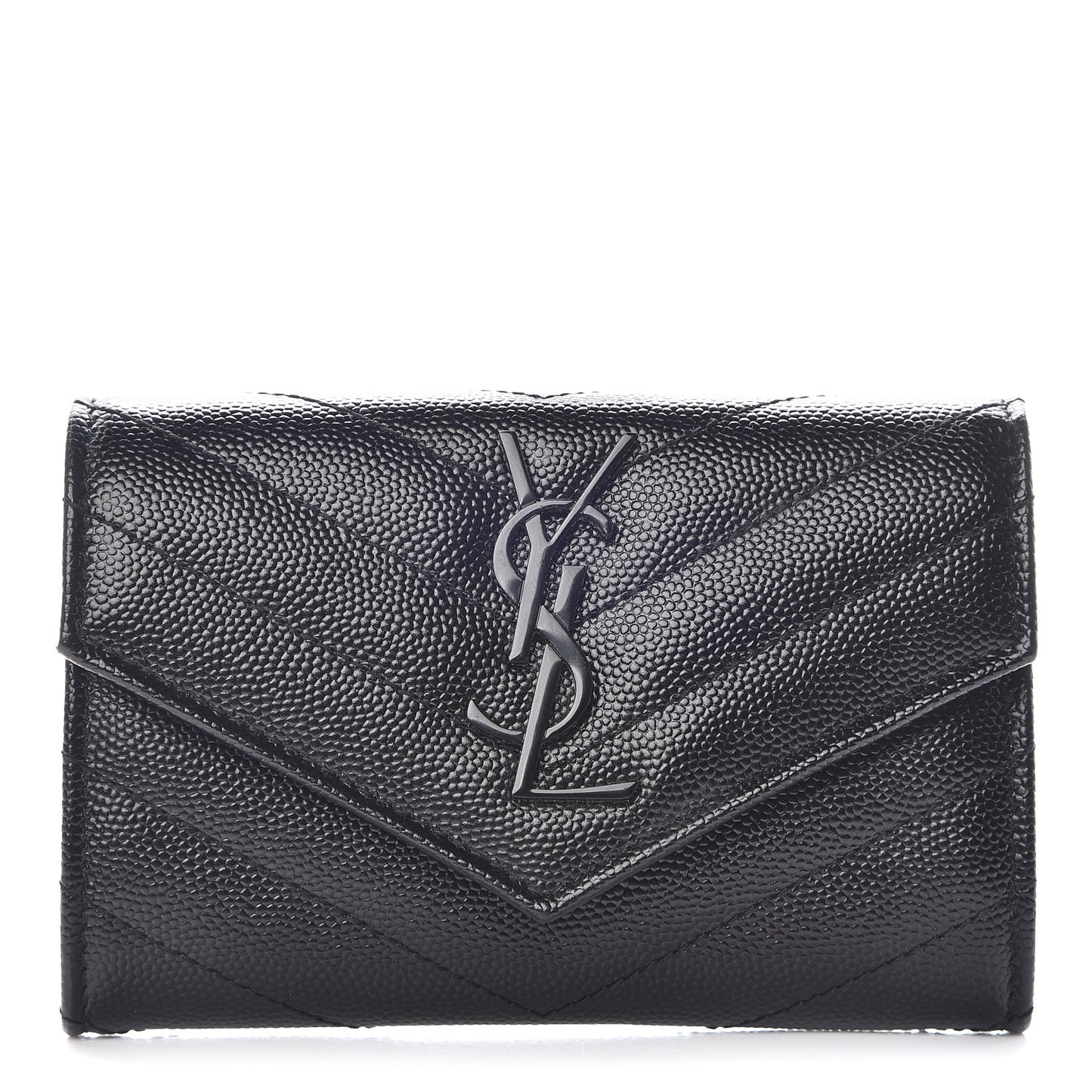Grain De Poudre Matelasse Chevron Small Monogram Envelope Wallet Black