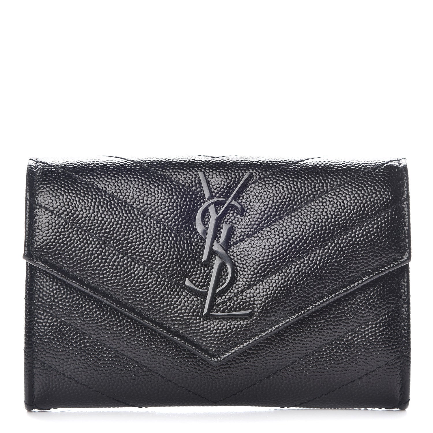 Saint Laurent Grain De Poudre Matelasse Chevron Small Monogram Envelope Wallet Black 1 of 7