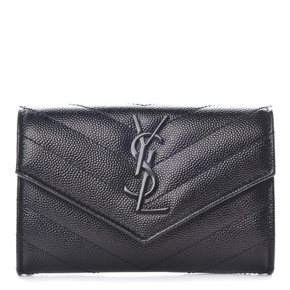 Saint Laurent Grain De Poudre Matelasse Chevron Small Monogram Envelope Wallet Black 1 of 7