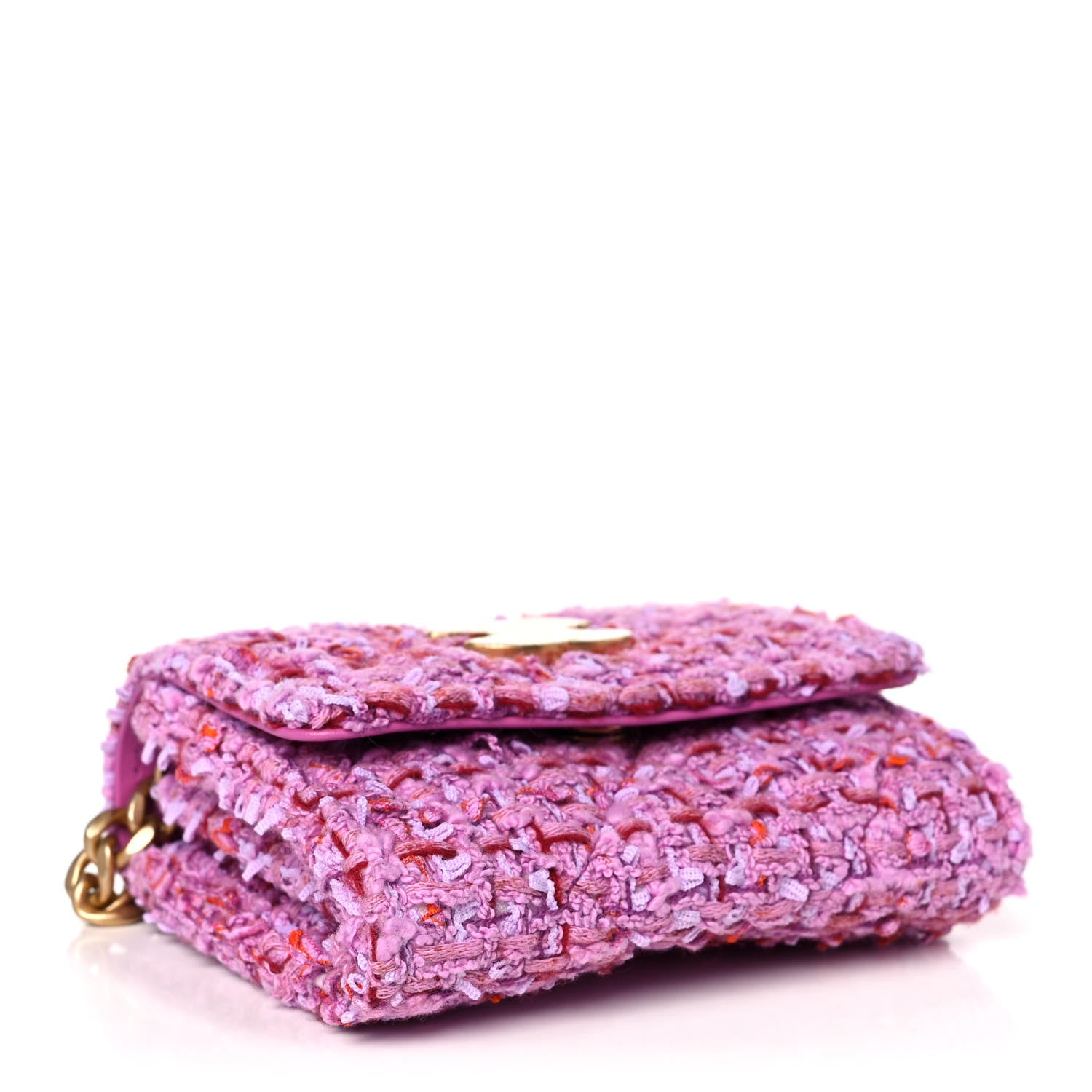 Chanel Tweed Enamel Quilted Pending CC Card Holder On Chain Light Purple Pink Red 4 of 12