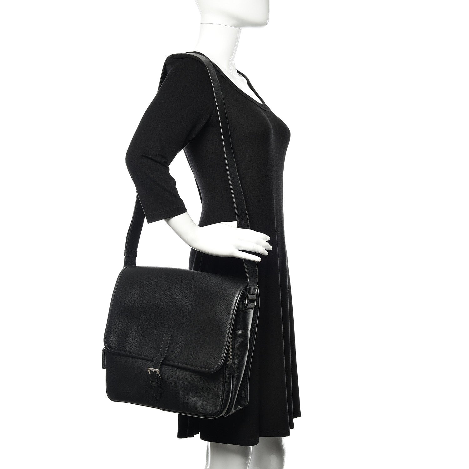 Prada Saffiano Messenger Satchel Black 2 of 9