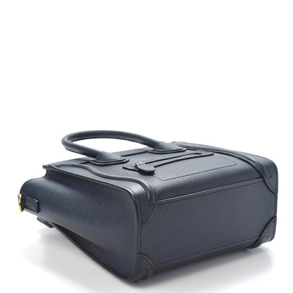 Celine Drummed Calfskin Nano Luggage Navy Blue 3 of 9